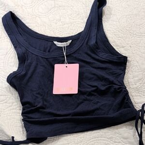 Navy Blue Ribbed Crop Top